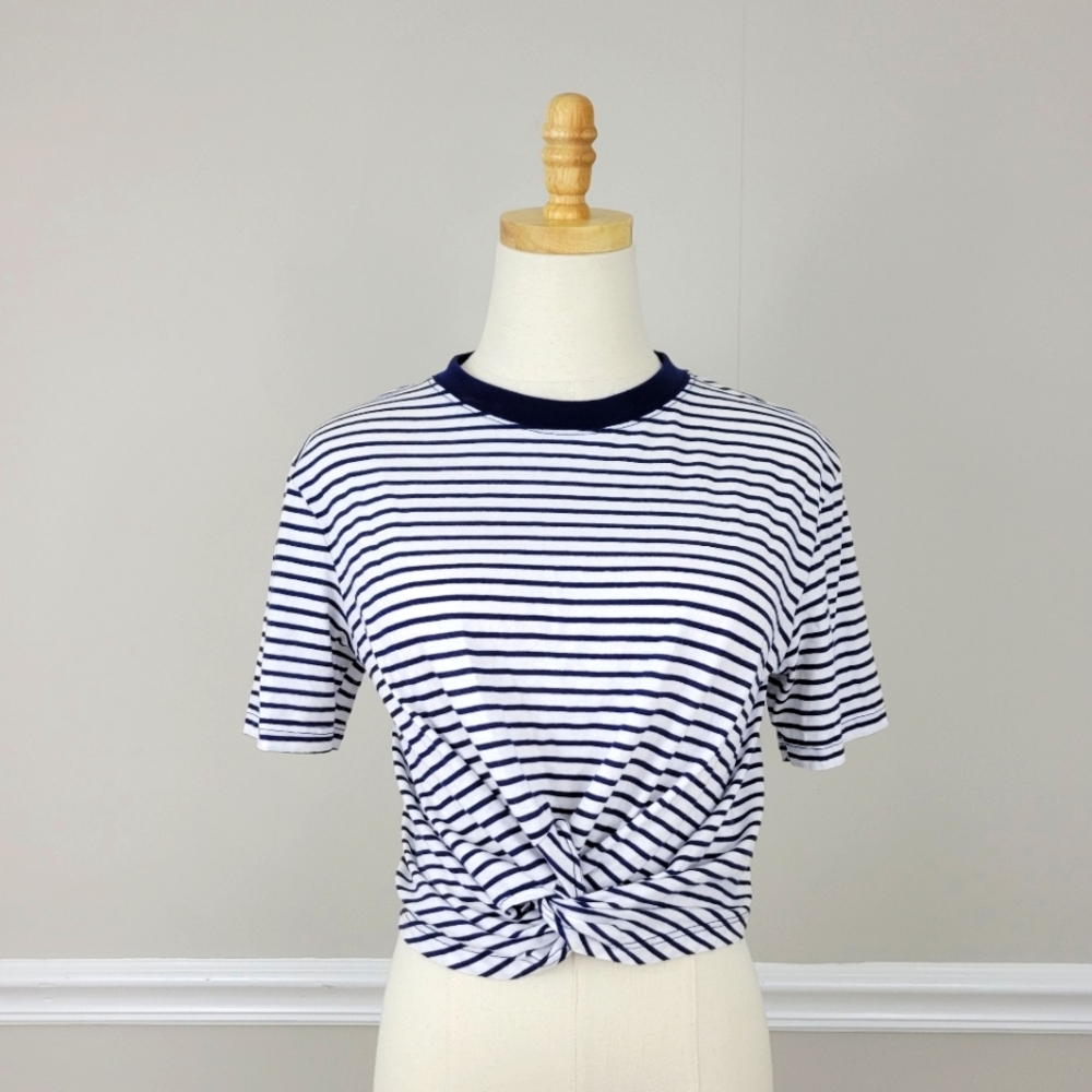 Topshop Navy Striped Knot Front Top